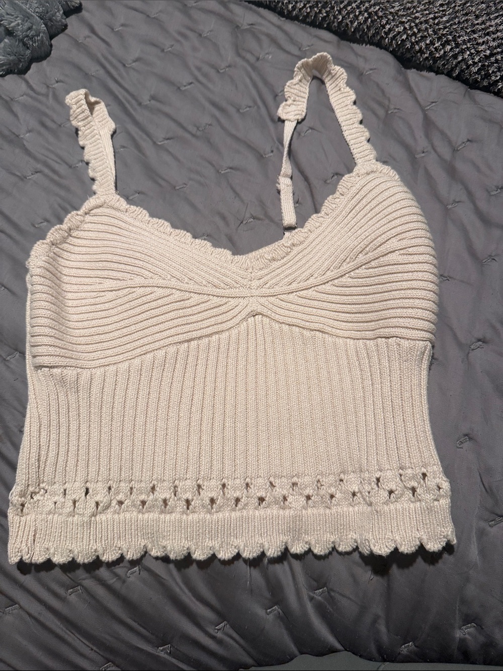 GB girls Cream Ribbed Knit Cami with Scalloped Trim
